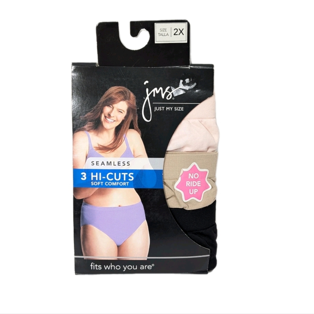 Just My Size Seamless Hi Cut Panty Women Plus Size 2X Underwear NEW pack 433sas